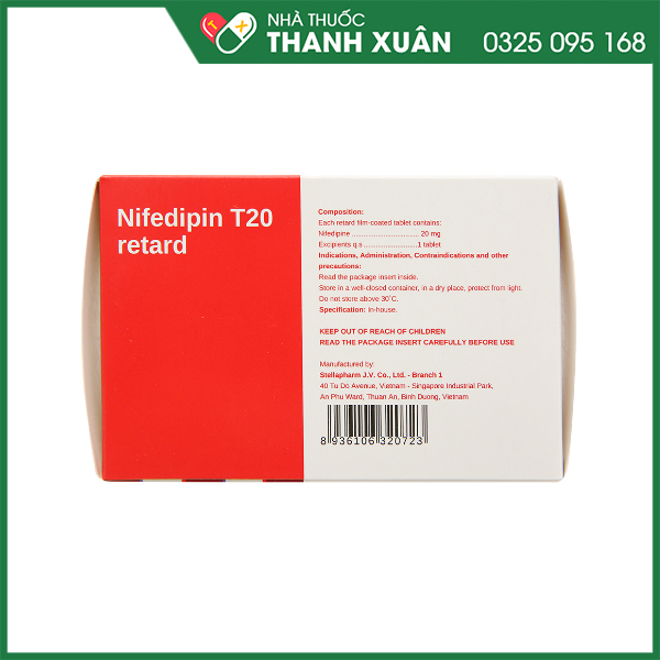 Nifedipin T20 retard trị tăng huyết áp, đau thắt ngực